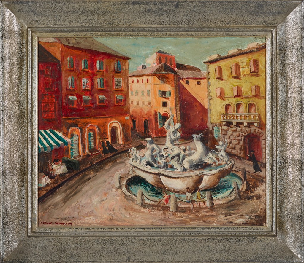 Neptune Fountain Piazza Navona Rome by Elaine Haxton dated 1950